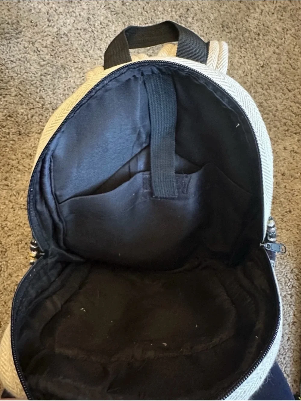 Himalayan Hemp Cream & Black Striped Canvas Backpack Made in Nepal